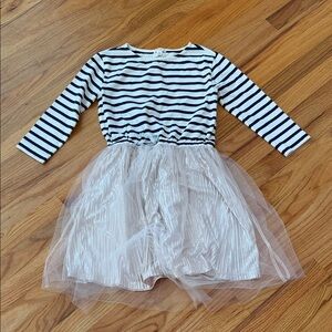 Crewcuts Striped Black and White Dress with Tulle Skirt